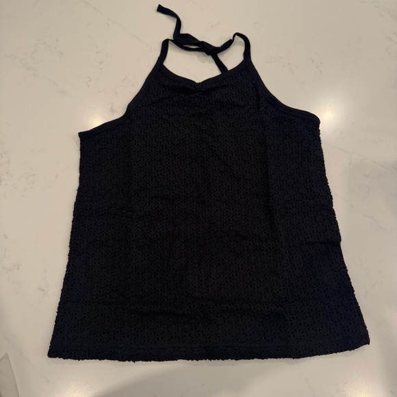 NWT Gap Cotton Blend Crochet Black Halter Top Lined Black Medium - Picture 3 of 7